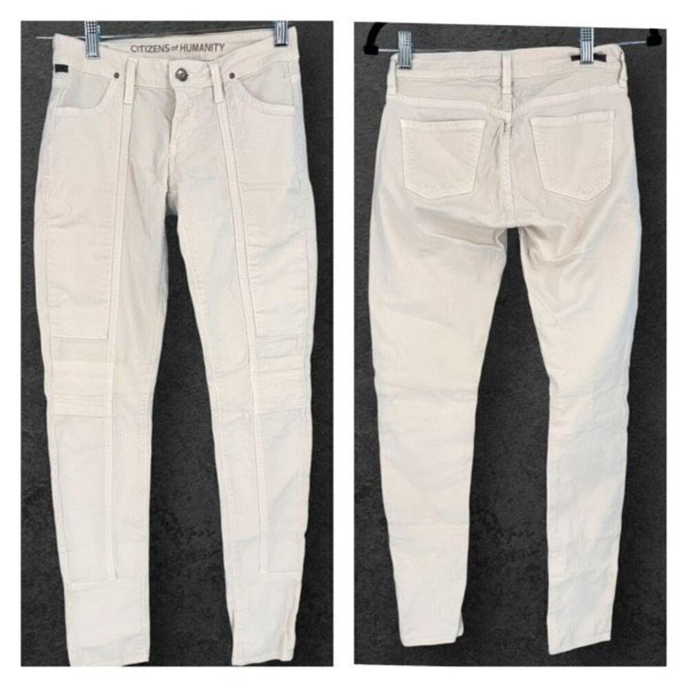Citizens of Humanity Womens Low Rise Moto Utility Skinny Jeans Off White Size 25